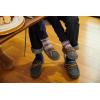 imageDearfoams Mens Woodstock Energy Return Comfort IndoorOutdoor Memory Foam Moccasin with Tie SlipperDark Heather Grey Wool Blend