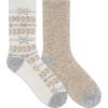 imageDearfoams Women Holiday Christmas Gift 2 Pair Pack Full Cushion Multicolor Fairisle Easy Care Crew with Grippers Lounge SocksMatte Ivory