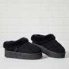 imageDearfoams Womens Shearling Platform Slippers Bendigo Comfy Puff Plush Clog House ShoesBlack