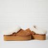 imageDearfoams Womens Shearling Platform Slippers Bendigo Comfy Puff Plush Clog House ShoesChestnut