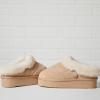 imageDearfoams Womens Shearling Platform Slippers Bendigo Comfy Puff Plush Clog House ShoesSand