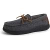 imageDearfoams Mens Woodstock Energy Return Comfort IndoorOutdoor Memory Foam Moccasin with Tie SlipperDark Heather Grey Wool Blend