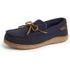 imageDearfoams Mens Woodstock Energy Return Comfort IndoorOutdoor Memory Foam Moccasin with Tie SlipperNavy Wool Blend