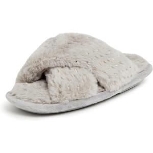 imageDearfoams Kids Ava Furry Crossband Slide SlipperSparkle Grey