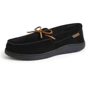 imageDearfoams Mens Woodstock Energy Return Comfort IndoorOutdoor Memory Foam Moccasin with Tie SlipperBlack Suede