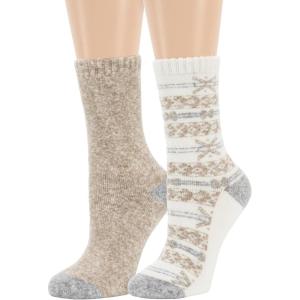 imageDearfoams Women Holiday Christmas Gift 2 Pair Pack Full Cushion Multicolor Fairisle Easy Care Crew with Grippers Lounge SocksMatte Ivory