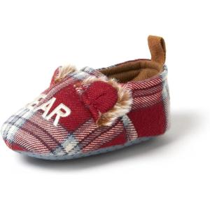 imageDearfoams Easter Basket Stuffers Gifts for Kids Toddler Lil Bear and Baby Bear SlipperBaby Bear RedBlue Plaid