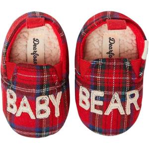 imageDearfoams Easter Basket Stuffers Gifts for Kids Toddler Lil Bear and Baby Bear SlipperBaby Bear Tartan Plaid