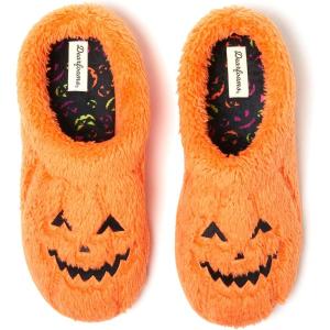 imageDearfoams Unisex Adult Spooky Fuzzy Halloween Pumpkin Jack O Lantern SlipperAdult Pumpkin