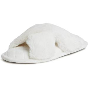 imageDearfoams Womens Jessica faux faux fur Cross Band Slide SlipperAlabaster