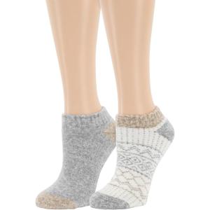 imageDearfoams Ladies 2 Pair Pack Soft Comfort Full Cushion Multicolor Easy Care Anklet Footie with Grippers Lounge Slipper SocksOatmeal