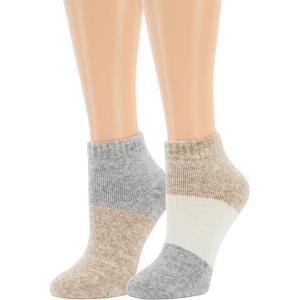 imageDearfoams Ladies 2 Pair Pack Soft Comfort Full Cushion Multicolor Easy Care Anklet Footie with Grippers Lounge Slipper SocksOatmeal Heather