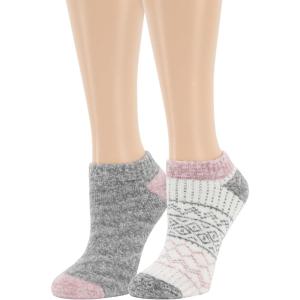 imageDearfoams Ladies 2 Pair Pack Soft Comfort Full Cushion Multicolor Easy Care Anklet Footie with Grippers Lounge Slipper SocksPale Mauve
