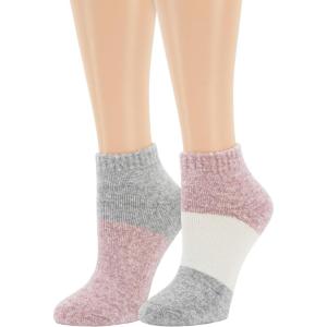 imageDearfoams Ladies 2 Pair Pack Soft Comfort Full Cushion Multicolor Easy Care Anklet Footie with Grippers Lounge Slipper SocksPale Mauve Heather