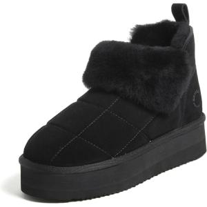 imageDearfoams Womens Bootie Bayswater Comfy Indoor Outdoor Shearling Platform Slipper Ankle BootBlack