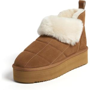 imageDearfoams Womens Bootie Bayswater Comfy Indoor Outdoor Shearling Platform Slipper Ankle BootChestnut