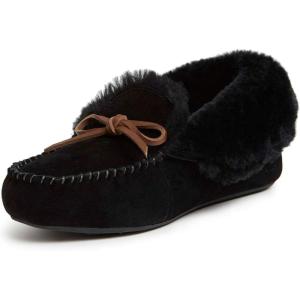 imageDearfoams Womens Genuine Suede Foldover Bootie Slipper with TieBlack