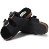 imageDearfoams Womens Fireside Tamworth Shearling Slide Sandal with Cork Footbed and Adjustable BucklesBlack