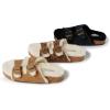 imageDearfoams Womens Fireside Tamworth Shearling Slide Sandal with Cork Footbed and Adjustable BucklesBlack