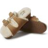 imageDearfoams Womens Fireside Tamworth Shearling Slide Sandal with Cork Footbed and Adjustable BucklesChestnut