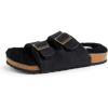 imageDearfoams Womens Fireside Tamworth Shearling Slide Sandal with Cork Footbed and Adjustable BucklesBlack