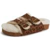 imageDearfoams Womens Fireside Tamworth Shearling Slide Sandal with Cork Footbed and Adjustable BucklesLeopard
