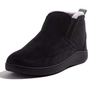 imageDearfoams Mens Spencer Microsuede IndoorOutdoor Comfort Boot with Fleece Lining AnkleBlack