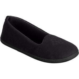 imageDearfoams Womens Micro Velour Embroidered Closed Back SlippersBlack