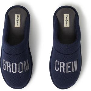 imageDearfoams Mens Groom ampamp Groomsmen Giftable Wedding Day Scuff SlipperGroom Crew Navy