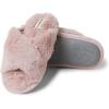 imageDearfoams UnisexChild Ava Kids Printed Detail faux faux fur Cross Band Slide SlipperPale Mauve