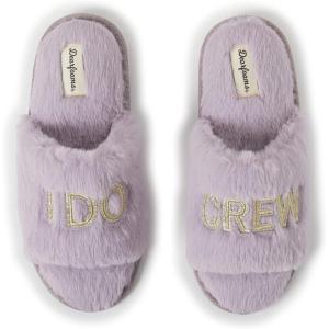 imageDearfoams Womens Bride and Bridesmaid Gifts I Do Crew Matching Bridal Slippers for Wedding and Bachelorette PartyI Do Crew Lavender