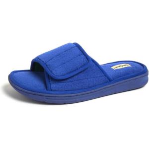 imageDearfoams Mens Adjustable IndoorOutdoor Memory Foam Machine Washable Summer Slide SlipperOcean Blue
