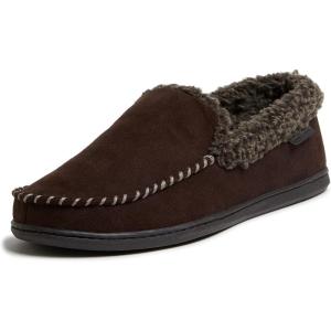imageDearfoams Mens Eli Microfiber IndoorOutdoor with Whipstitch Detail Suede Moccasin SlipperCoffee