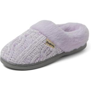 imageDearfoams Womens Fuzzy Memory Foam Cable Knit Claire Clog House Slipper with Wide WidthsLight Purple