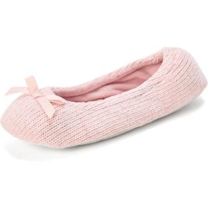 imageDearfoams Womens Layla Ballerina Slipper with Memory Foam Soft Tie Bow and Suede SoleDusty Pink