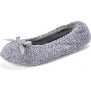 imageDearfoams Womens Layla Ballerina Slipper with Memory Foam Soft Tie Bow and Suede SoleSleet
