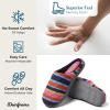 imageDearfoams Womens Fuzzy Slipon Slippers Warm Cozy Soft Lightweight Memory Foam Indoor Leslie House ShoesMulti Stripes Terry
