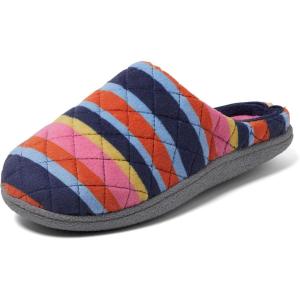 imageDearfoams Womens Fuzzy Slipon Slippers Warm Cozy Soft Lightweight Memory Foam Indoor Leslie House ShoesMulti Stripes Terry