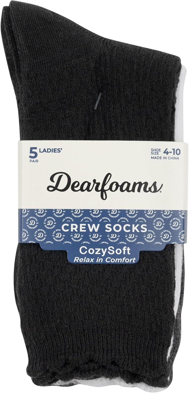 imageDearfoams Ladies 5 Pair Pack Everyday Super Soft Ultimate Comfort Multicolor Assorted Easy Care Scallop Edge Crew Socks
