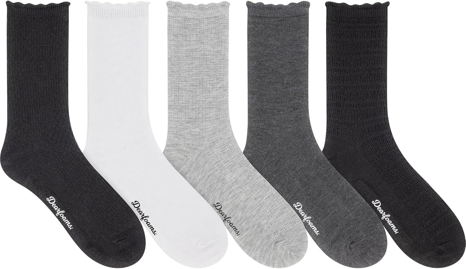 imageDearfoams Ladies 5 Pair Pack Everyday Super Soft Ultimate Comfort Multicolor Assorted Easy Care Scallop Edge Crew Socks