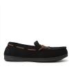 imageDearfoams Mens Suede Slip on Moccasin Indoor Outdoor Memory Foam Hudson House SlippersBlack