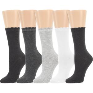 imageDearfoams Ladies 5 Pair Pack Everyday Super Soft Ultimate Comfort Multicolor Assorted Easy Care Scallop Edge Crew Socks