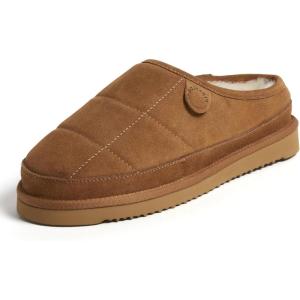imageDearfoams Mens Grafton Shearling IndoorOutdoor Clog SlipperChestnut Quilted