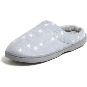 imageDearfoams Womens IndoorOutdoor Memory Foam Darcy Microfiber Velour Clog Wide Widths Slipper Smokey Purple MediumGrey Stars