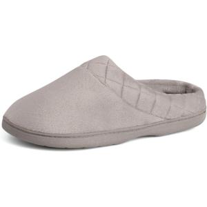 imageDearfoams Womens IndoorOutdoor Memory Foam Darcy Microfiber Velour Clog Wide Widths Slipper Smokey Purple MediumSleet