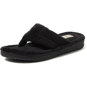 imageDearfoams Womens Melanie Colorblocked Microfiber Terry Thong SlipperBlack