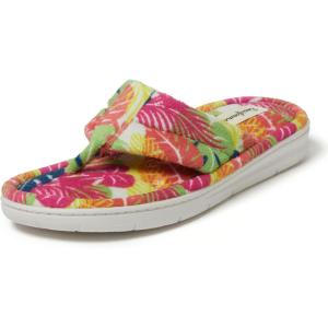 imageDearfoams Womens Melanie Colorblocked Microfiber Terry Thong SlipperTropical Print