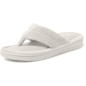 imageDearfoams Womens Melanie Colorblocked Microfiber Terry Thong SlipperWhite Muslin