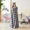 imageDearfoams Farmhouse Plaid Buffalo Check Printed Royal Plush with Sherpa Reverse Adult Hooded Throw 50quotx60quotBlue