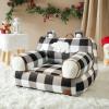 imageDearfoams Red and Black Buffalo Check Sherpa Plush Bean Bag Chair with Novelty Ears LargeBlack and White